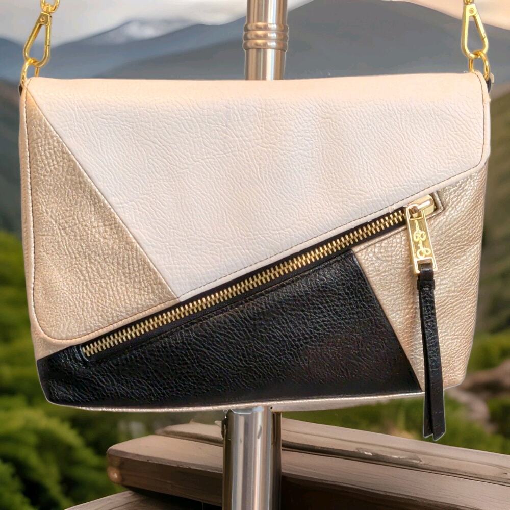 Jessica Simpson Colorblock Faux Leather Crossbody Bag Y2K McBling Zip Purse M